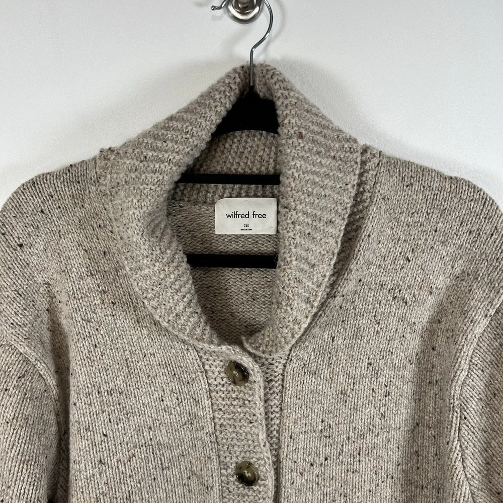Aritzia Wilfred Free Button Up Grandpa Cardigan Wool Blend Tan Women's Sz‎ 2XS